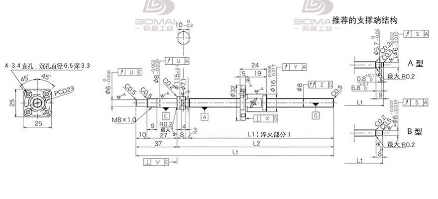 KURODA GP081FDS-AAFR-0250B-C3F c5级精密研磨丝杆黑田